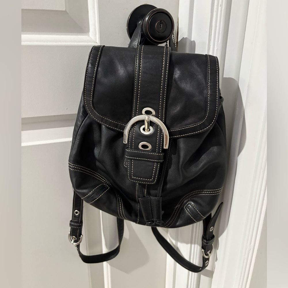 🍎🍎SOLD🍎🍎Coach Soho Buckle Mini Backpack Bag Stitching Leather Black Y2K